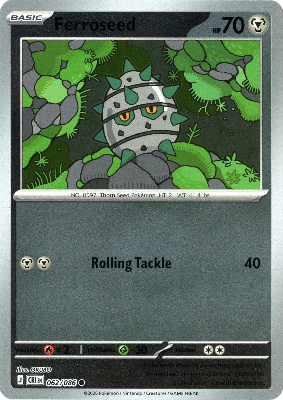Ferroseed Reverse Holo (062/086) - Chaos Rising