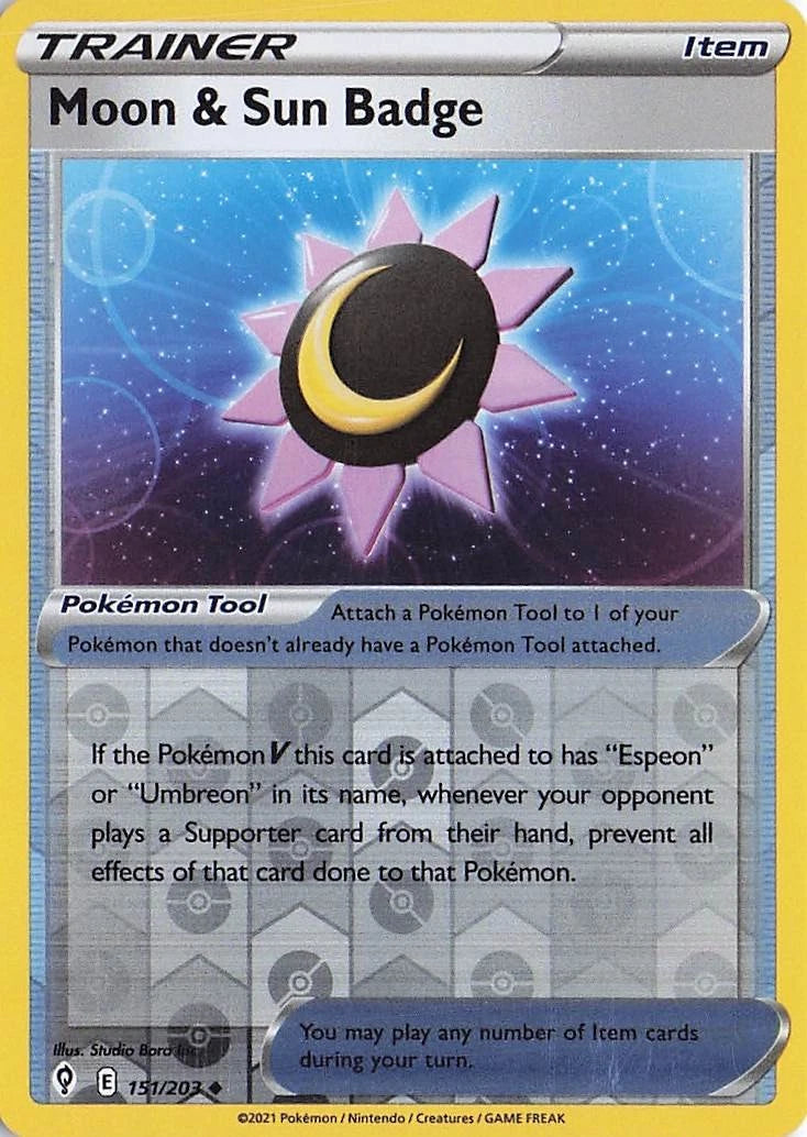 Moon & Sun Badge Reverse Holo (151/203) - Evolving Skies