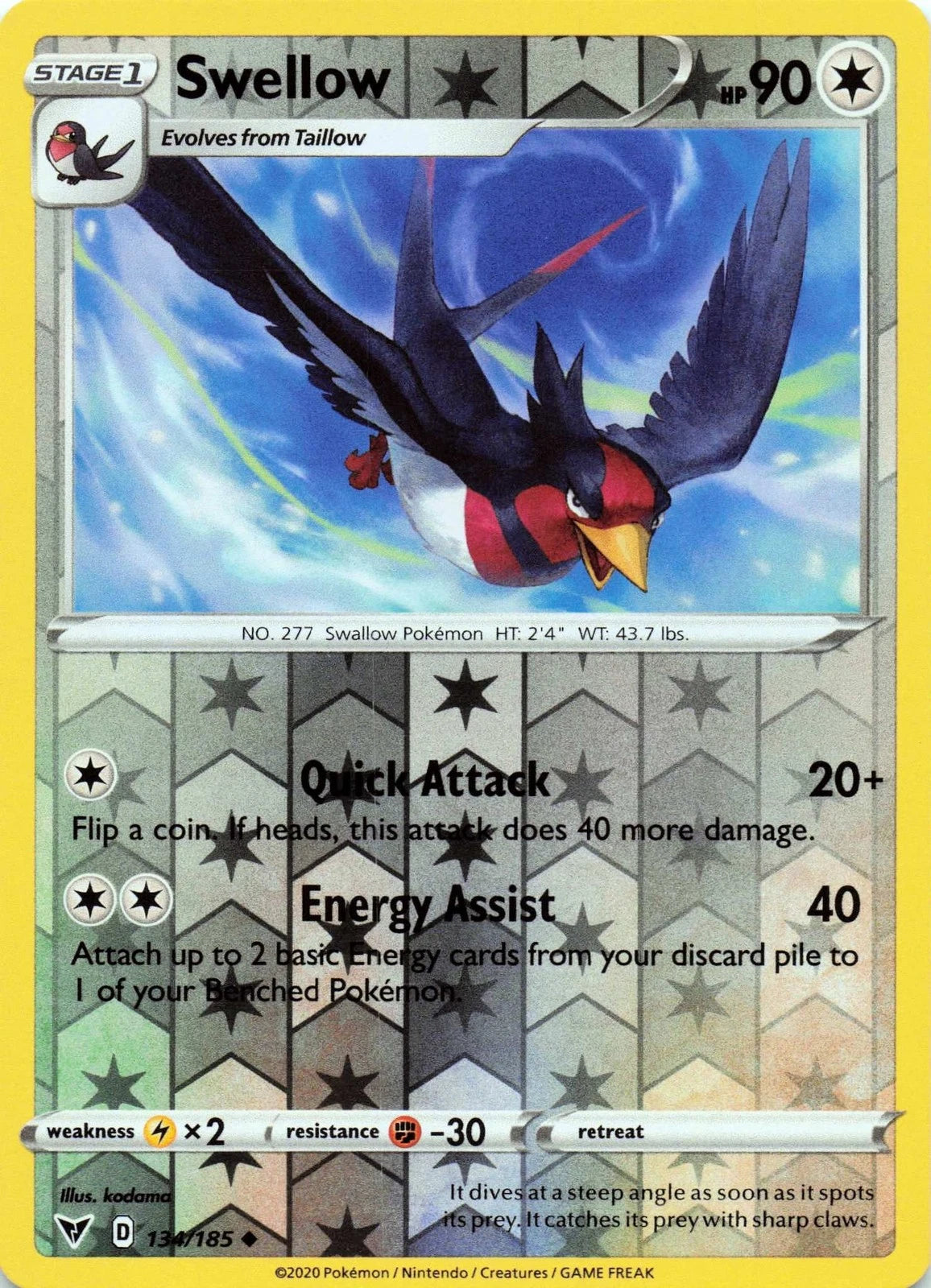 Swellow Reverse Holo (134/185) - Vivid Voltage