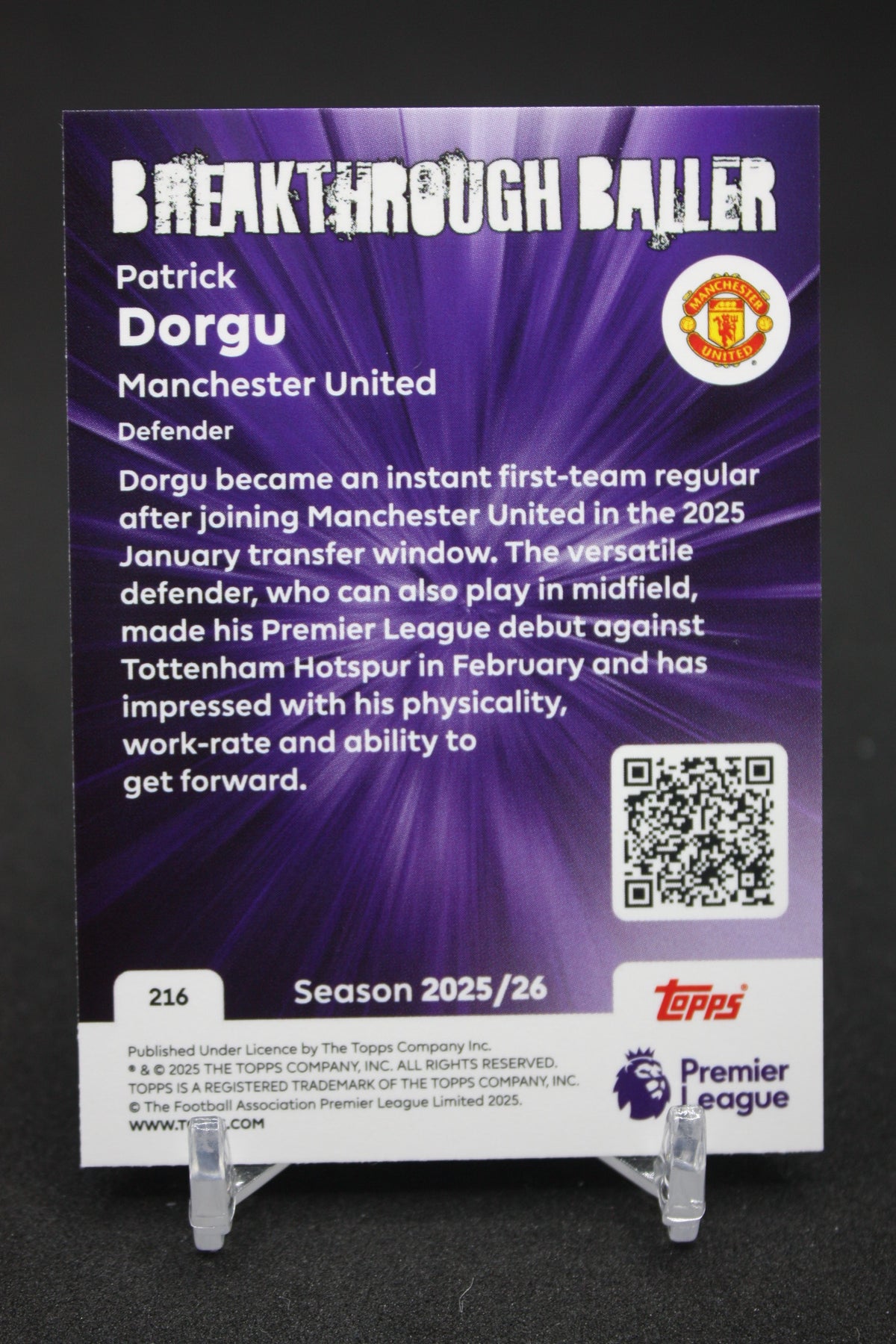 2025/26 Patrick Dorgu Manchester United Breakthrough Baller #216