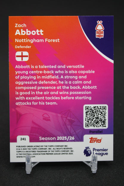 2025/26 Zach Abbott Nottingham Forest RC Blue Parallels #241