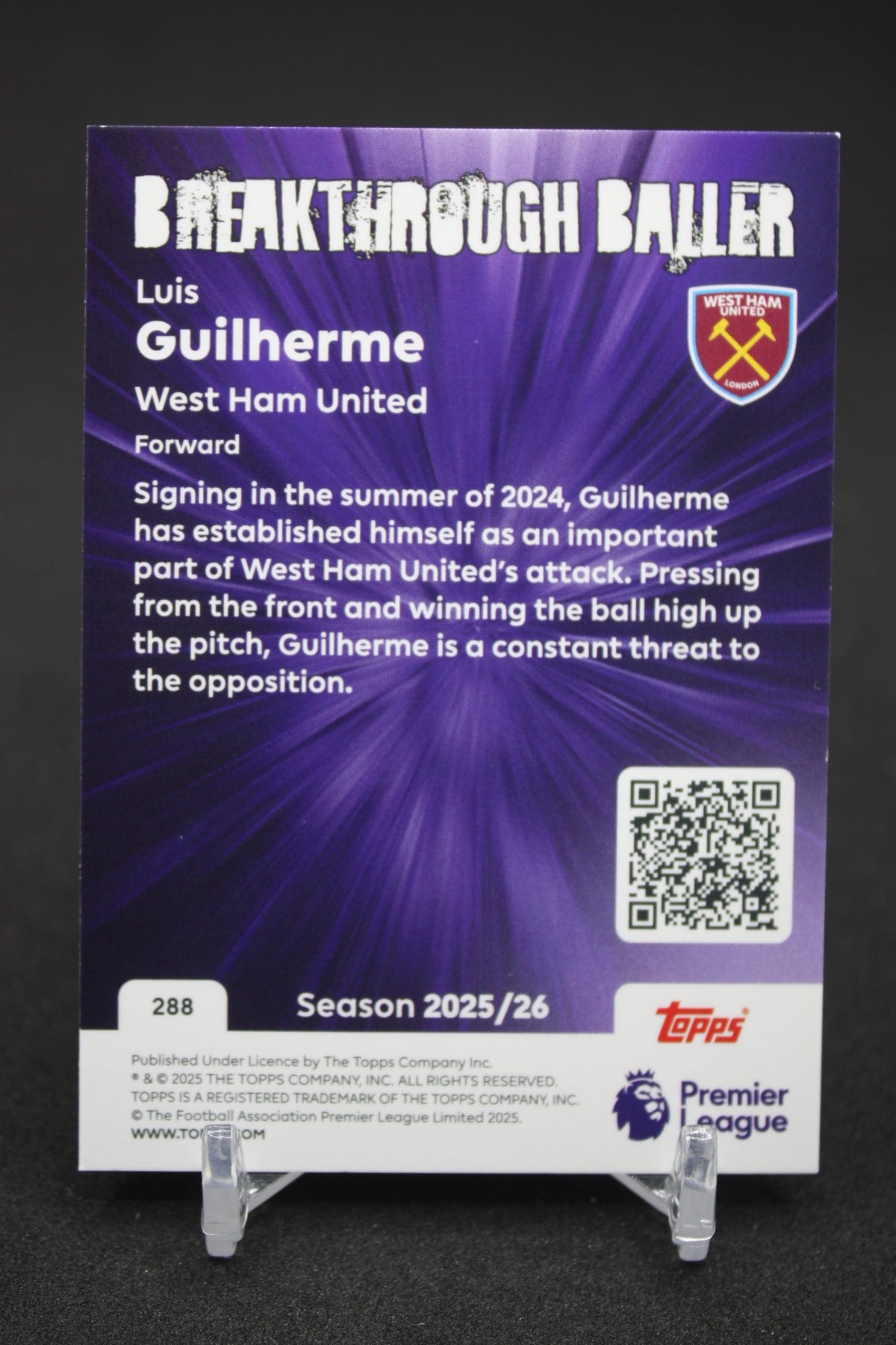 2025/26 Luis Guilherme West Ham United Breakthrough Baller #288