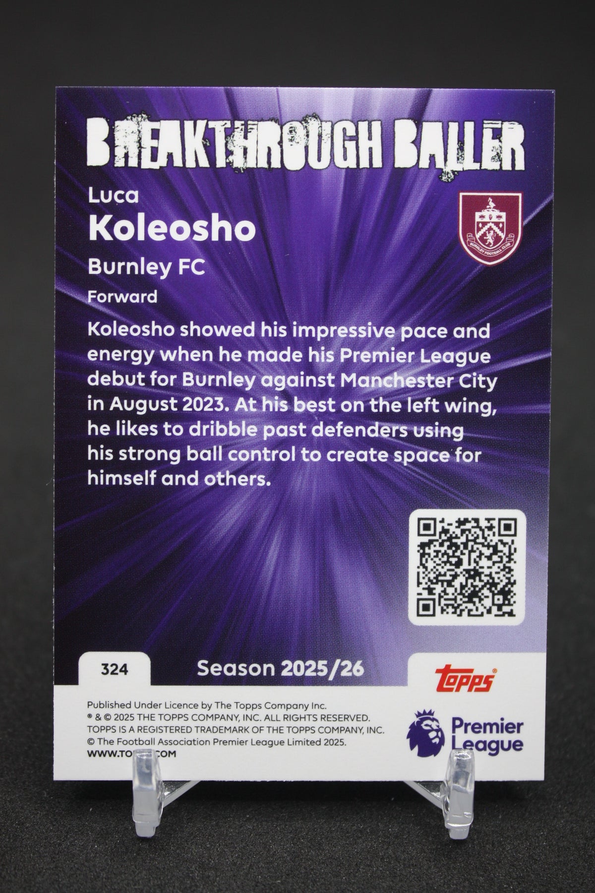 2025/26 Luca Koleosho Burnley Breakthrough Baller #324