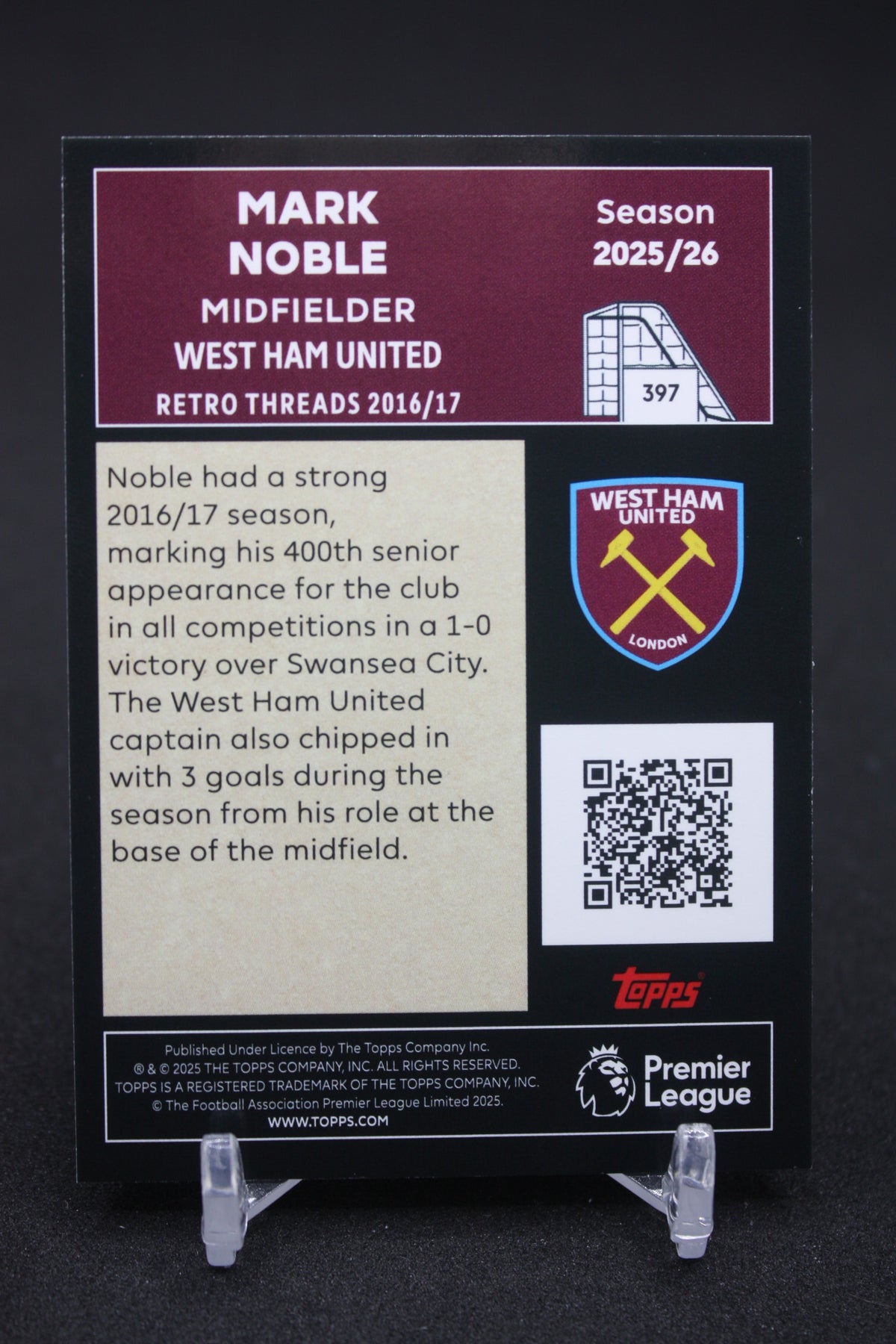 2025/26 Mark Noble West Ham United Retro Threads #397