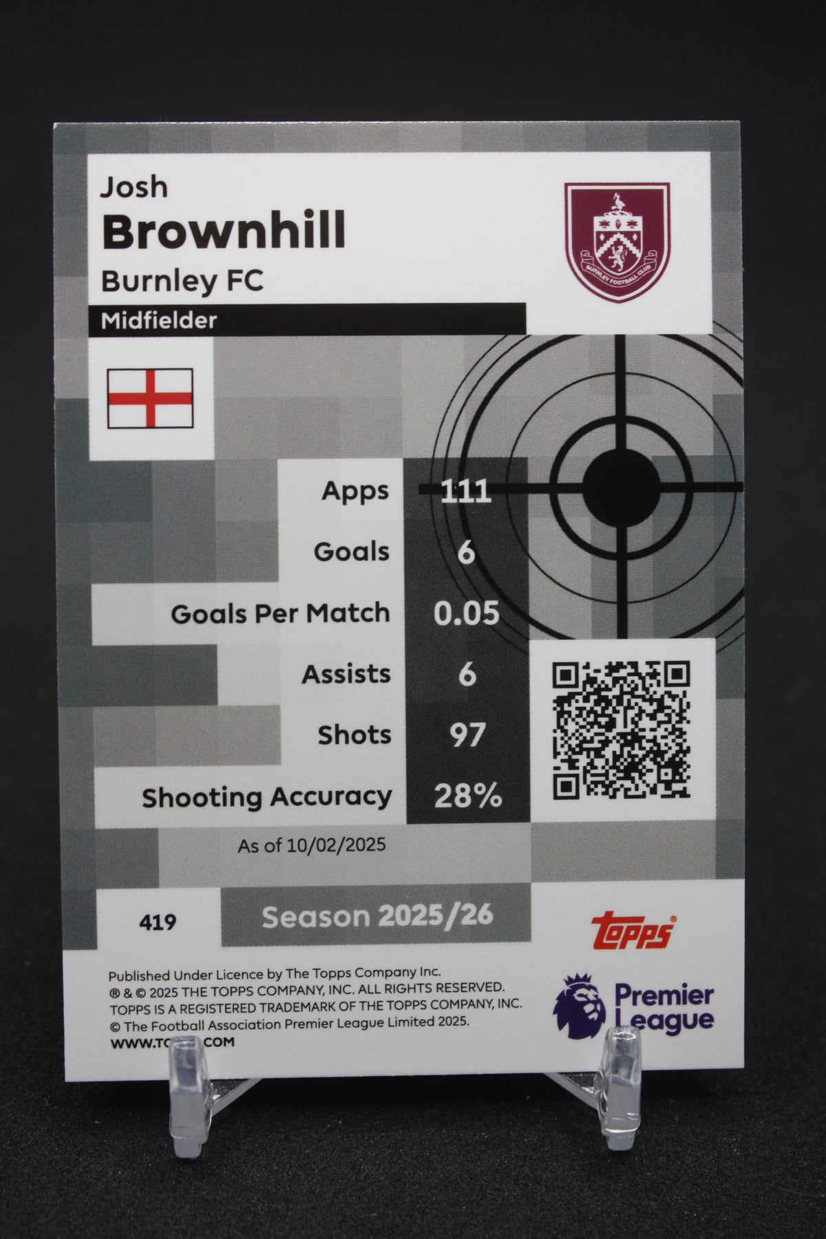 2025/26 Josh Brownhill Burnley Pro Precision #419