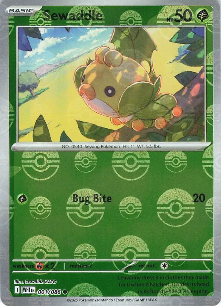 Sewaddle Poke Ball Reverse Holo (001/086) - White Flare