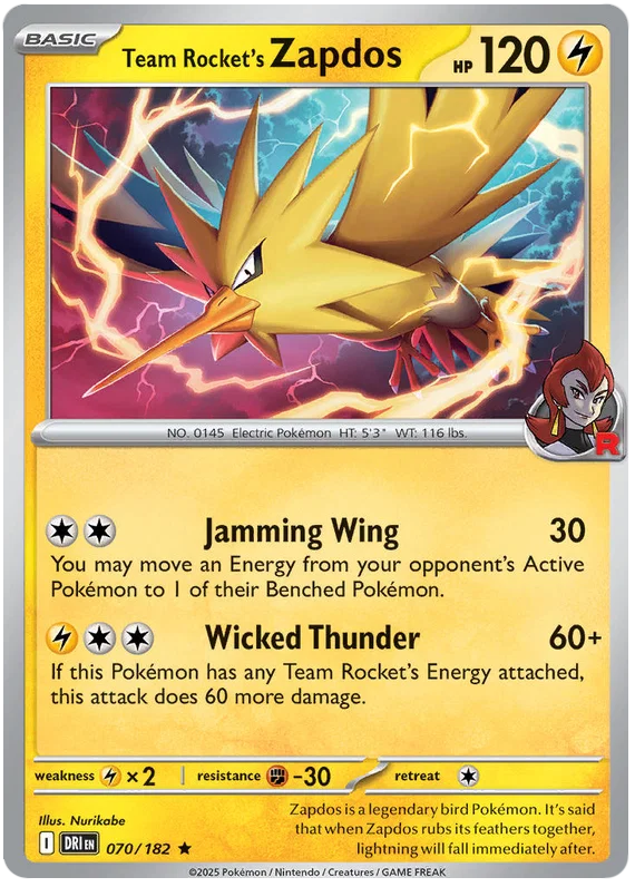 Team Rocket's Zapdos Holo (070/182) - Destined Rivals