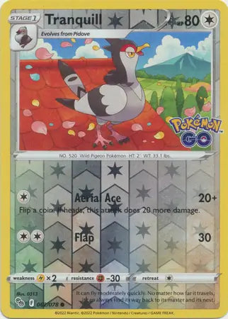 Tranquill Reverse Holo (062/078) - Pokémon Go