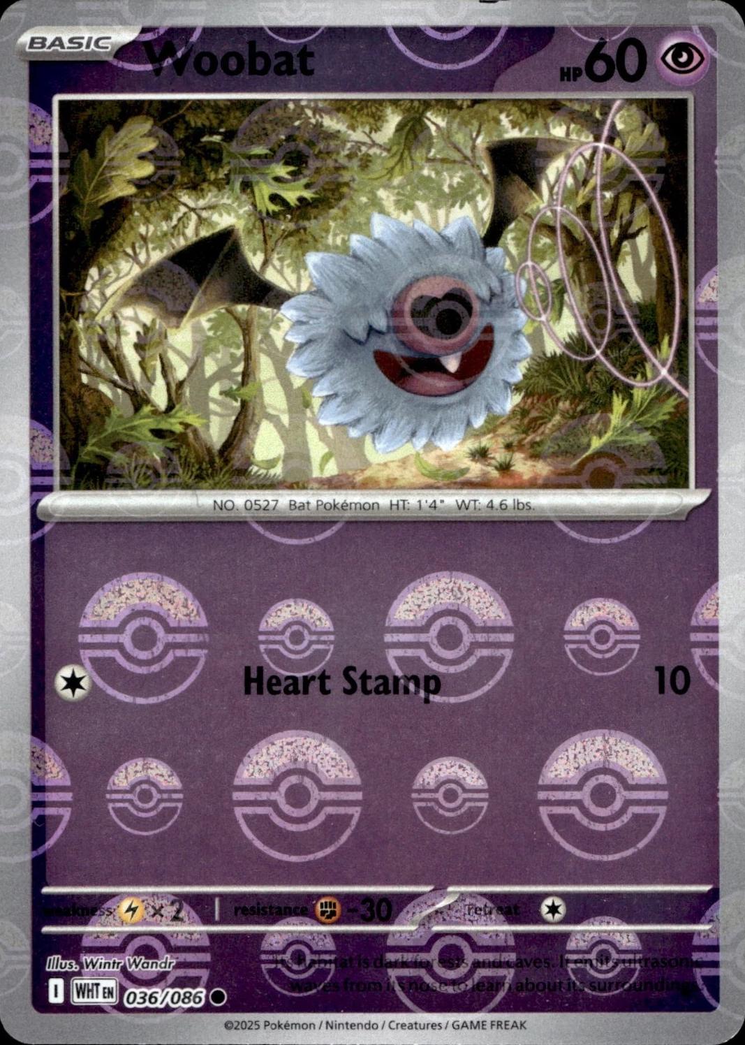Woobat Poke Ball Reverse Holo (036/086) - White Flare