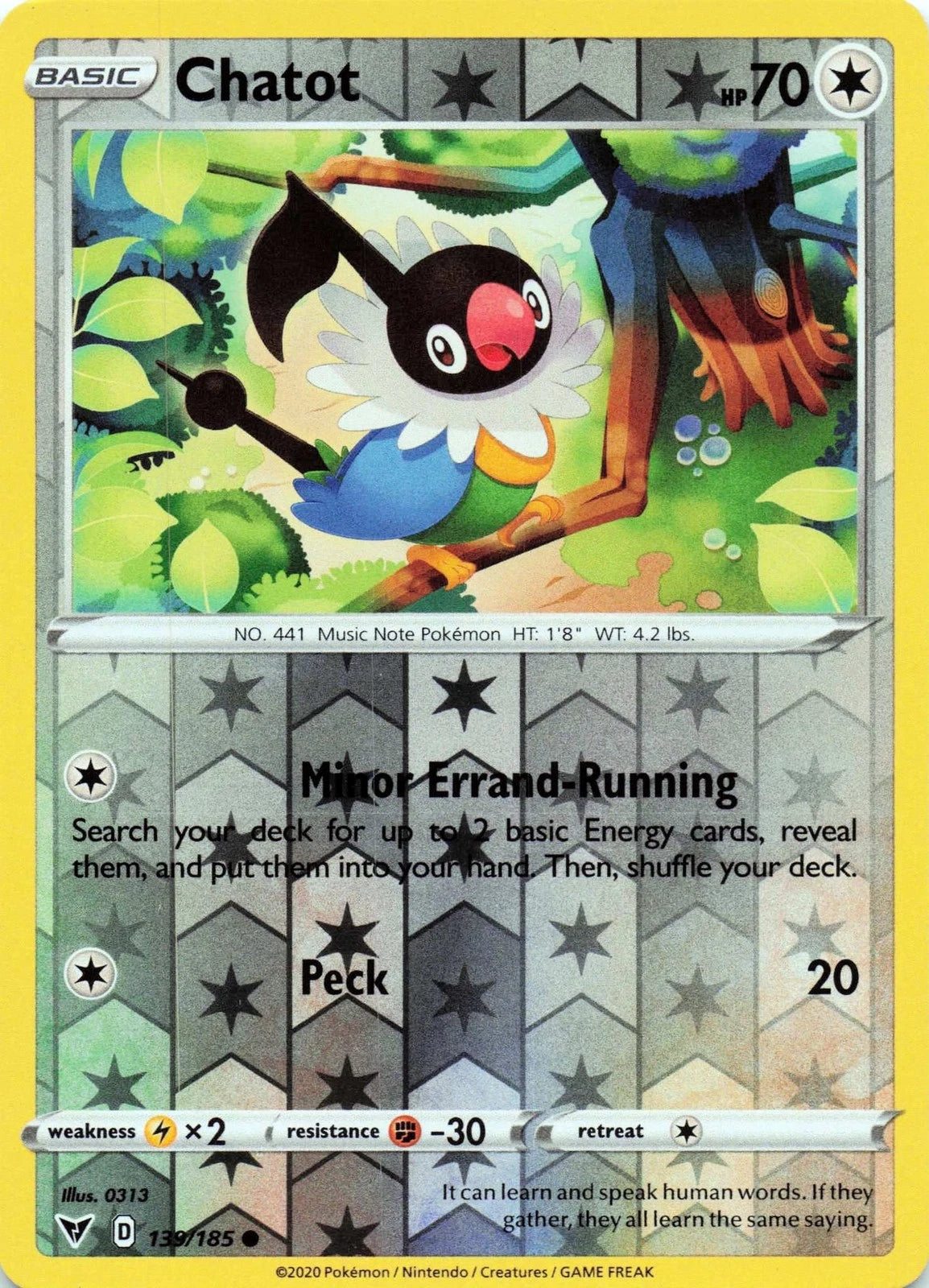 Chatot Reverse Holo (139/185) - Vivid Voltage