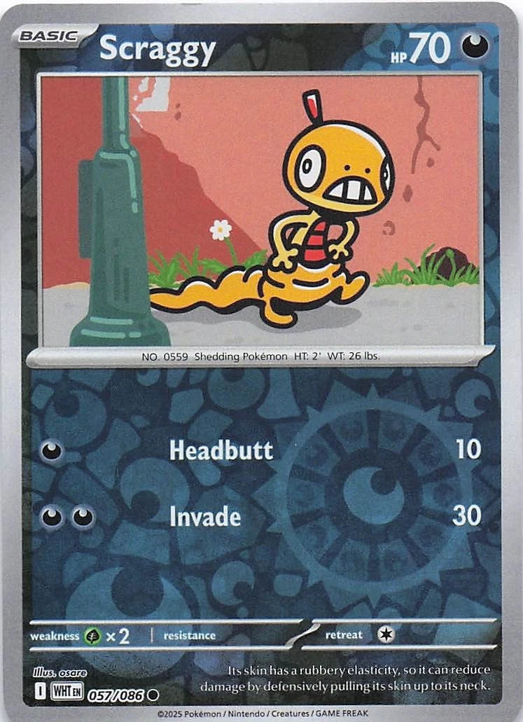 Scraggy Reverse Holo (057/086) - White Flare